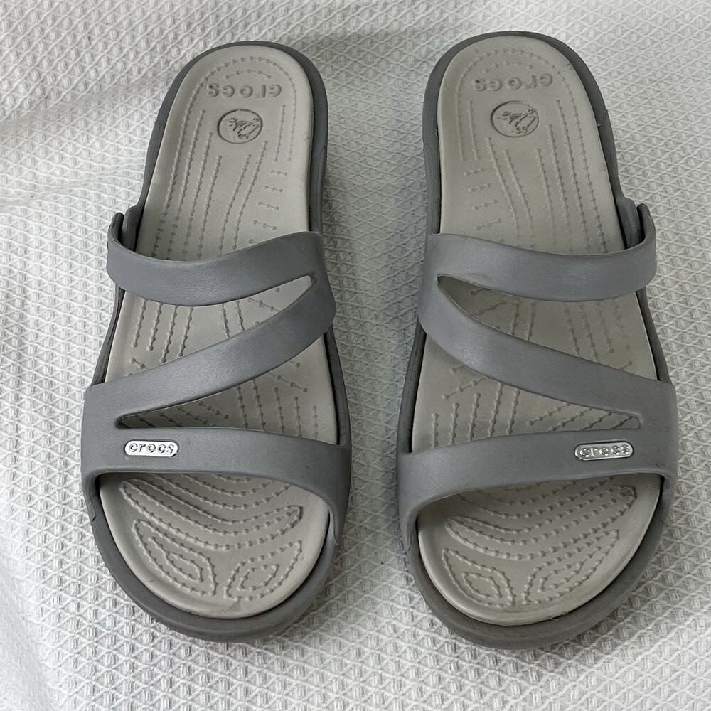Crocs Patricia Gray Comfort Slide Sandals Women’s Size 11 W11 - Picture 9 of 9